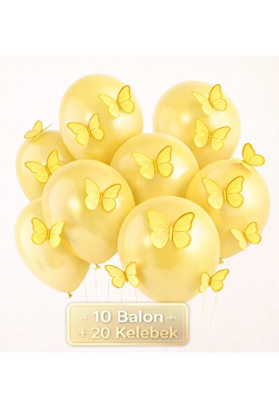 BKMC PARTY Soft 3D Kelebekli Balon Seti – 10 Balon + 20 Kelebek Doğum Günü Pa...