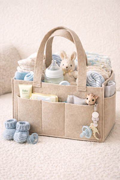 Balkan Room حقيبة تنظيم محمولة للعناية بالطفل من اللباد البيج لحديثي الولادة