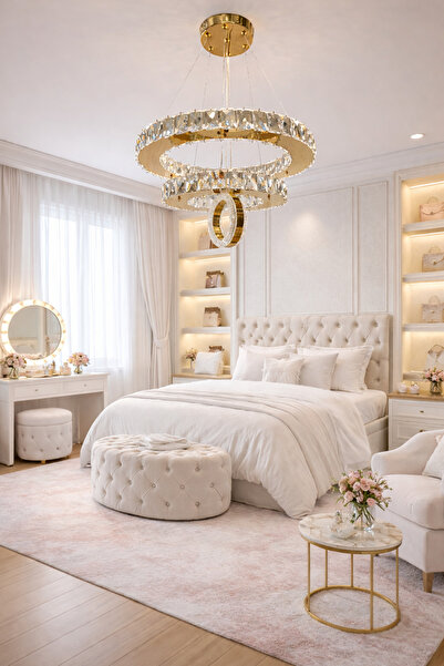 TREND 45x30 2 KATLI DAİRE GOLD HALKALI KRİSTAL AVİZE