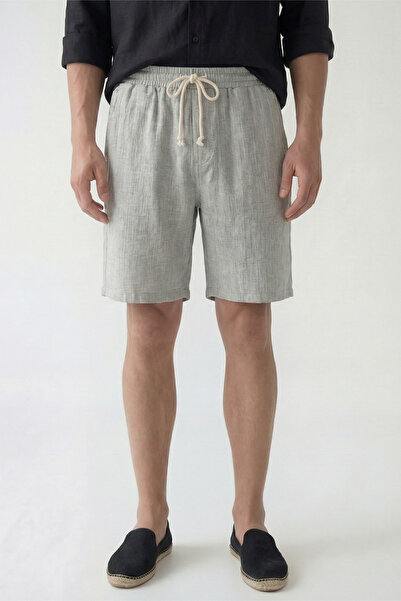 Veleno Men's Gray Lightweight Casual Linen Muslin Shorts with Double Hem and ...