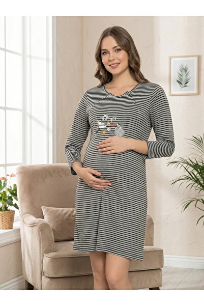 embody Maternity Nightdress cotton, nursing opening black/grey 3177
