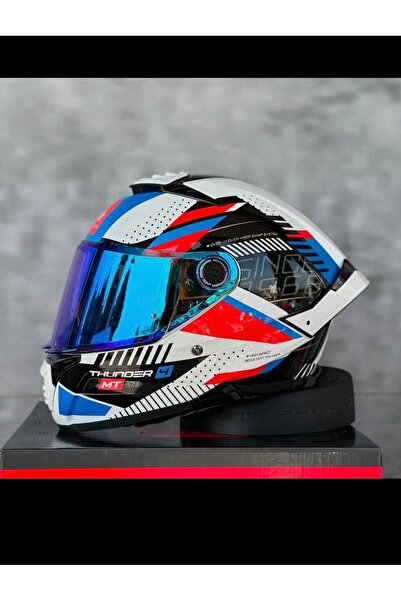 MT Helmets Mt Thunder 4 Luminence A7 kask mavi vizörlü (+1 şeffaf vizörlü)