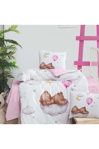 Golden طقم سرير أطفال على شكل دب نائم باللون الوردي