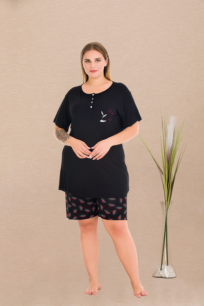 MOPİ Large Size Viscose Short Sleeve Shorts Pajama Set