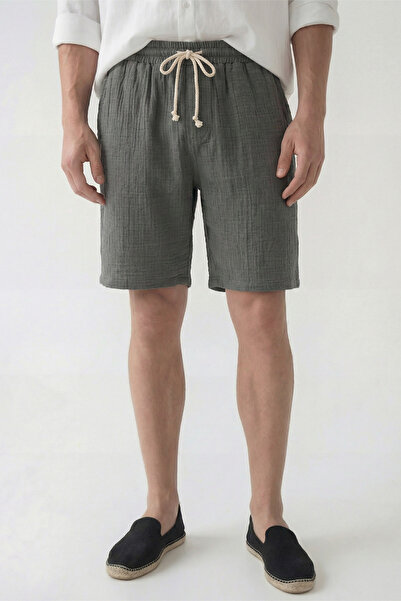 Veleno Men's Smoked Light Casual Linen Muslin Shorts with Double Hem and Back...