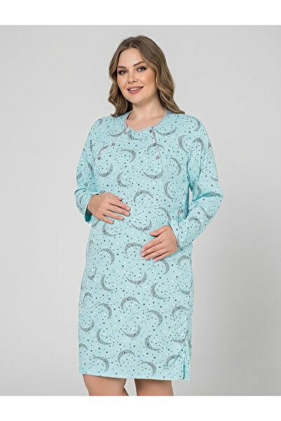 embody Cămașă de noapte maternă, bumbac, deschidere pentru alăptare, albastră...