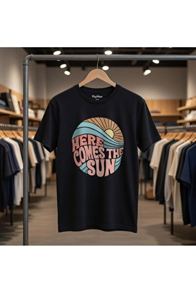 playwear Tricou cu imprimeu unisex, roz Groovy, cu design largi Here Comes Th...