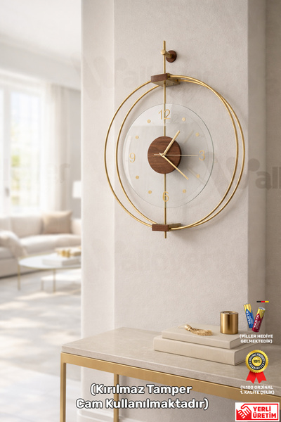 Wallover Design 3 Lü Büyük Boy Rosa Gold/Ceviz Luxry Set (Kırılmaz Tamperli C...