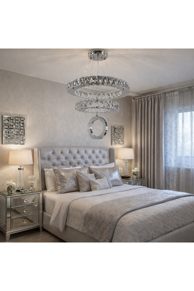 TREND 45x30 DAİRE 2 KATLI GÜMÜŞ HALKALI KRİSTAL AVİZE