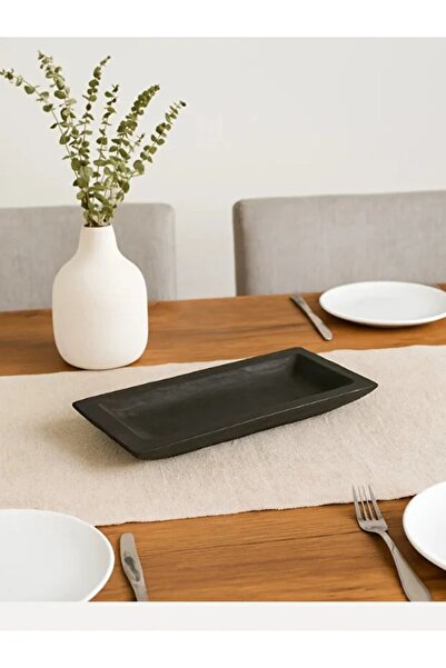 N.zone A rectangular wooden tray made of walnut with a surface-decorated patt...