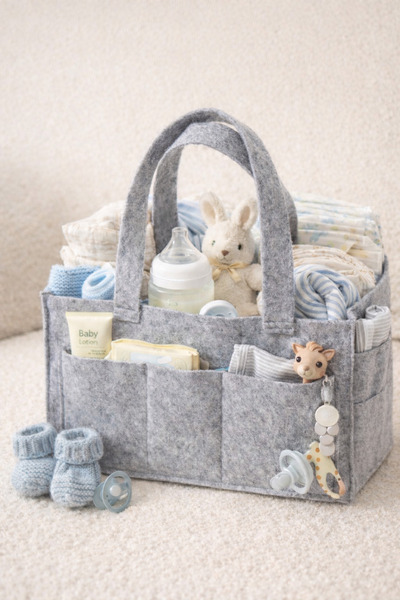 Balkan Room Gray Felt Mother Baby Care Bag Organizer Portable Organizer for N...