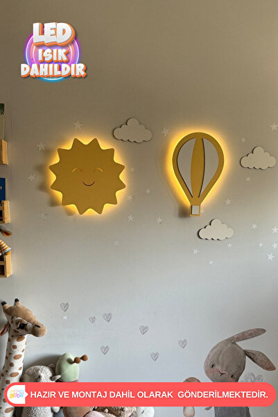 UmayBabyDekor 2 Adet Güneş ve Balon Gece Lambası Bebek Çocuk Odası Duvar Deko...
