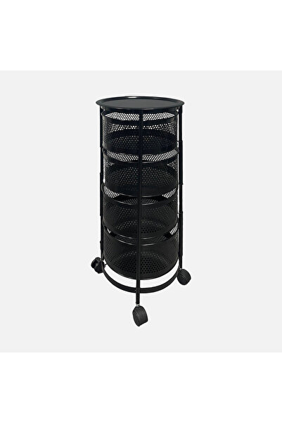 ENLIS Metal 4 Katlı Tekerlekli Sebzelik Siyah Mutfak Organizer Sepetli Raf Se...