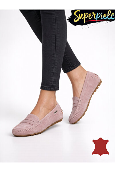 ANGEL BLUE Comfortable women's loafers made of genuine suede Leather with fle...