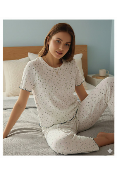 İpek Set de pijamale pentru femei, cu mâneci scurte, decolteu tip crew, 100% ...