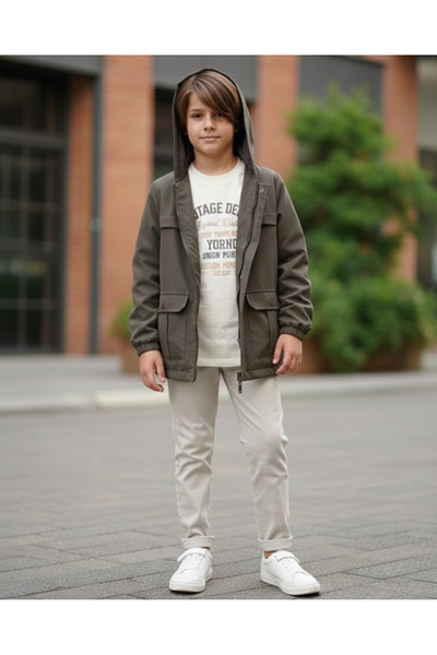 minniobaby 10-11-12-13 Yaş Erkek Çocuk 3'lü Mevsimlik Kapüşonlu Takım