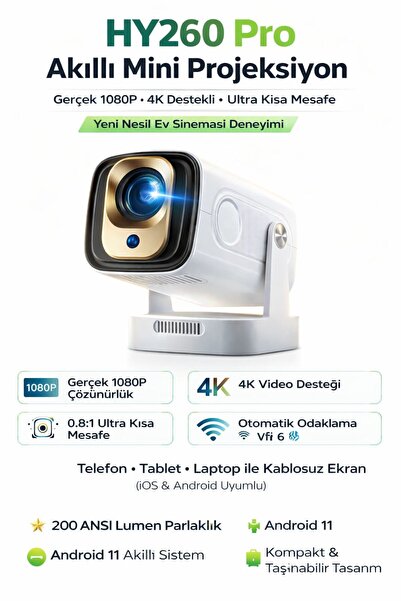 Qifit 1080P Ev Sineması Projektörü WiFi 6 Otomatik Odaklam Mini Projeksiyon C...