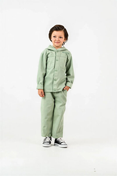 Kidmark Çocuk Modası طقم أخضر منسوج بقلنسوة للأولاد