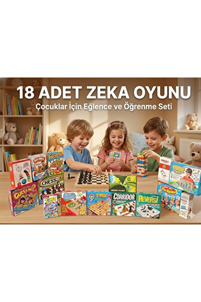 W-Design 18 Adet Eğitici Öğretici Eğlenceli Kutulu Zeka Oyunları Mega Set