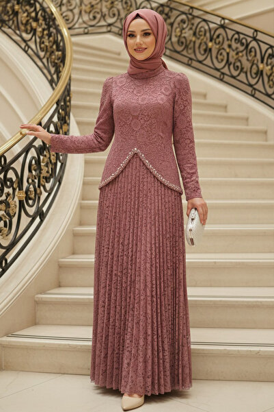 N.S NEVA STYLE Lace Dusty Rose Hijab Evening Dress 55591Gk