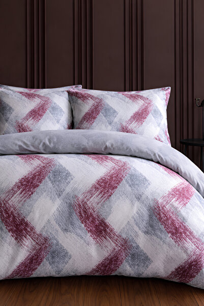 remtex طقم غطاء لحاف مزدوج بنمط هندسي باللونين الأحمر والرمادي - السلسلة الحديثة