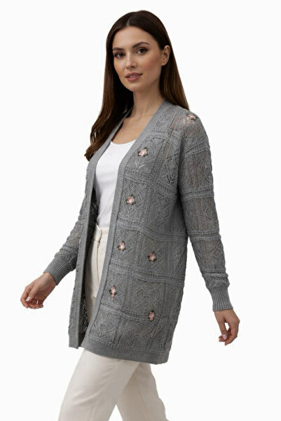 Bİ.GİYSEN Women's Giri Color Daisy Flower Embroidered Open Front Long Sleeve ...