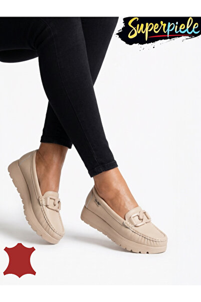 ANGEL BLUE WOMEN'S MOCCASINS MADE OF Genuine Leather WITH THICK SOLE AND BUCKLE