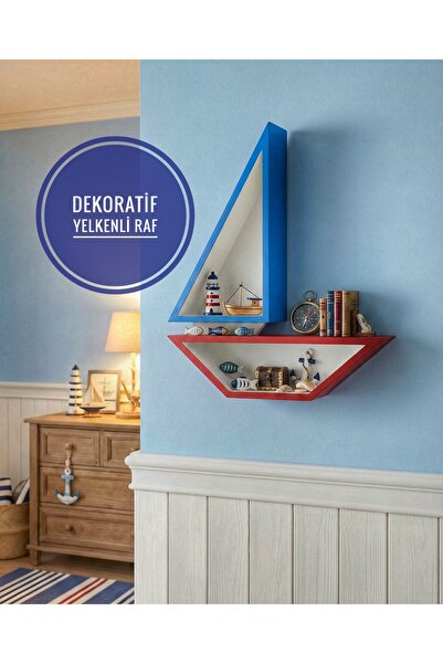 buraxe El yapımı, ahşap yelkenli raf tasarımı, süsler hariçtir,çocuk odası de...