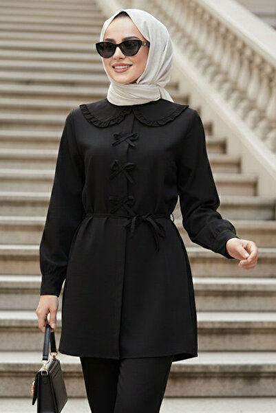 N.S NEVA STYLE Μπλούζα Μπεμπέ Γιακά Μαύρη Τουνίκ Τεσεττούρ 20274S