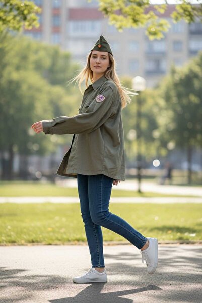 kho military design Doğu Alman Garnizon Gömlek Unisex (L Beden)+ Garnizon Kep...