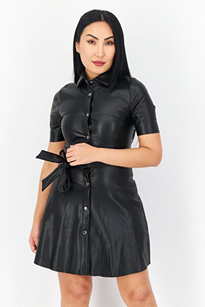 Don't Call Me Jennyfer Women Leather Mini Casual Dress, Black