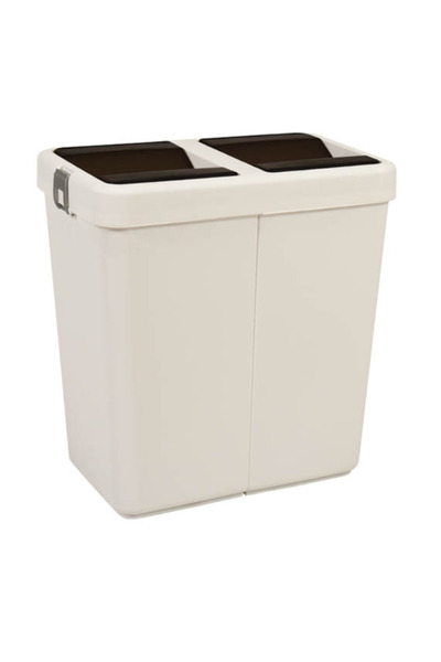 POMSTORE Ikili Çöp Kutusu Kovası Hassas Kapaklı Çift Kapaklı Beyaz(80LT)