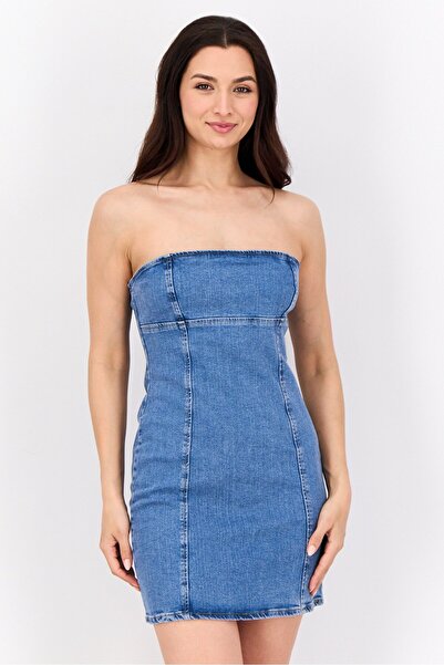 Don't Call Me Jennyfer Women Washed Denim Mini Dress, Mid Blue