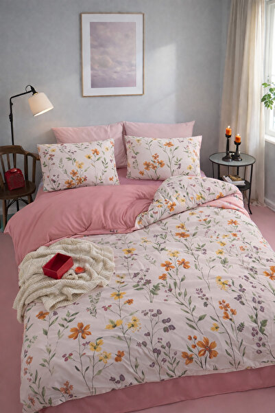 Bahar Çift Kişilik Lastikli Çarşaflı Pamuklu Nevresim Takımı | Tam Takım