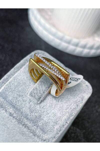 Luxiva premium kalite zirkon taşlı 18k altın kaplama çelik yüzük