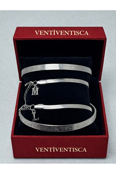 VENTİ VENTİSCA Steel Italian Lettered Bracelet Ayetel Kürsi Bracelet Set Vale...