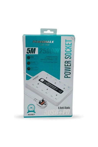 BOR POWER MAX 6-prong power strip with 6 outlets, 5-meter cable length M/MX67