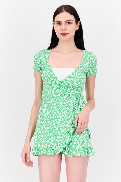 Don't Call Me Jennyfer Women Allover Print Mini Wrap Dress, Muticolor