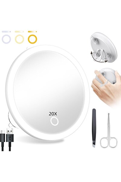 Arabest 20x Magnifier with Light and Suction Cup, Ring Handheld Magnifier wit...