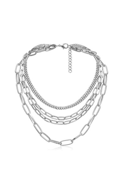 Nehir Silver Color Multilayer Necklace Punk Trendy Choker Necklace