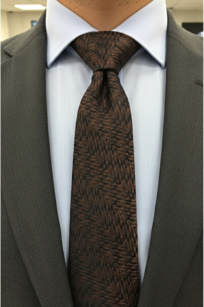 Gutiero Brown Patterned Classic Tie with Handkerchief