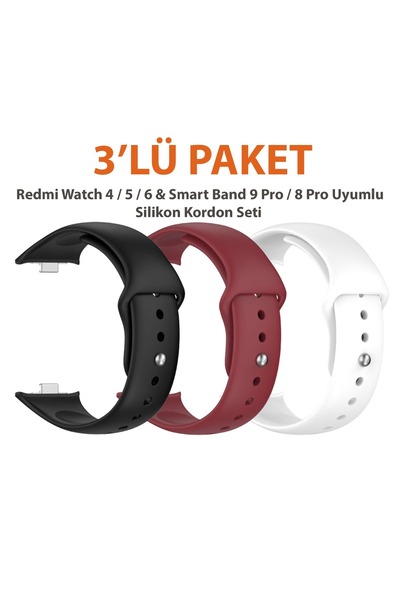 Dexmon Redmi Watch 4 / 5 / 6 & Smart Band 9 Pro / 8 Pro Uyumlu Üçlü Paket Spo...