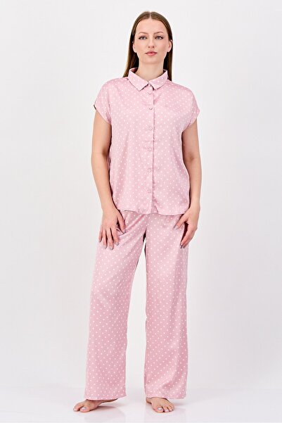 Nine West Women 2 Pieces Polka Dot Top And Pants Pyjama Set, Light Pink