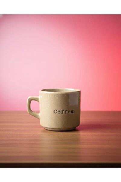 Karemika Elia Home Minimal Tasarım Seramik Kupa | Coffee Yazılı Şık Kahve Kupası