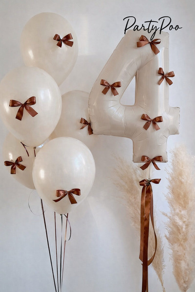 PartyPoo Sand Beige Balloon Set - Number 4 Foil Balloon - Party Decoration wi...