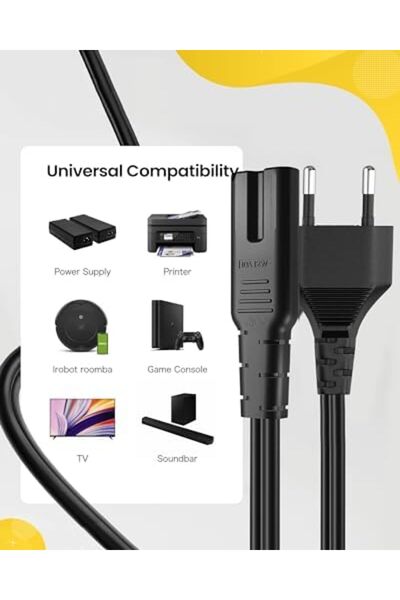 gnyshop Avrupa AB 2- Yuvalı Yazıcı Güç Kablosu Kablosu, Polarize Olmayan (IEC-320-C7 - CEE 7/16) Avr
