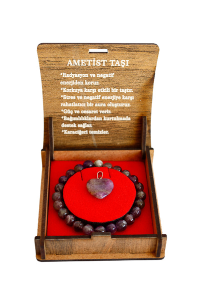 taru pasaj Natural Amethyst Stone Boxed Bracelet and Chain Amethyst Necklace ...