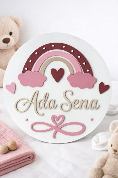 Runc Design Kişiye Özel Ahşap Bebek Kapı Süsü – Gökkuşağı Tasarımlı | Hastane...