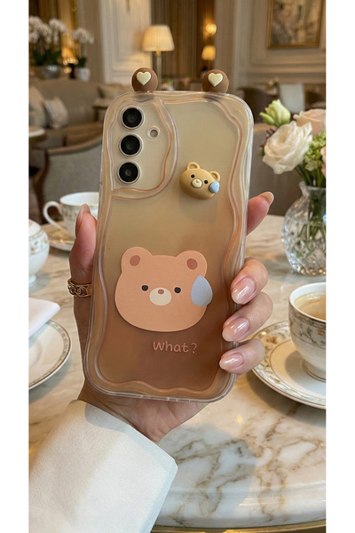 TechTrove حافظة بتصميم حواف متموجة مع شكل دب لطيف ومضحك، متوافقة مع هاتف Gala...