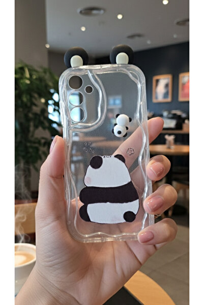 TechTrove Galaxy A56 İçin Uyumlu 3D Kulaklı Sevimli Panda Figürlü Şeffaf Tele...
